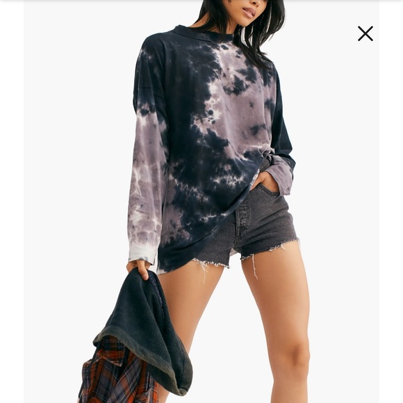 Free People Be Free Tie Dye Tee Charcoal Gray Size Small Like New Retail $58 - Picture 4 of 7